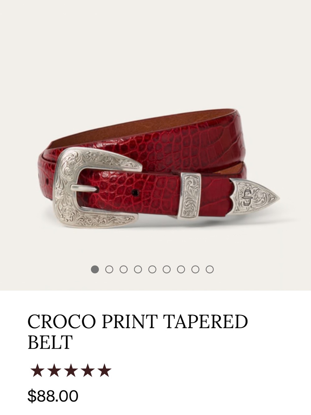 Stetson Red Leather Western Belt with Ornate Silver-Tone Buckle